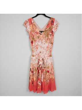 Chris Mclaughlin Womens Floral Babydoll Midi Dress Size 14 Pink Romantic Fairy
